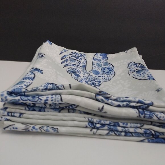 CYNTHIA ROWLEY NAPKINS (set of 8) Rooster Hen Country Blue - Picture 2 of 3